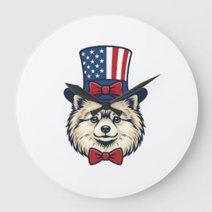 Grande Horloge Ronde Chien Patriotique Tête Gravure Vintage Design Vect
