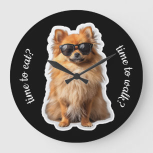 Grande Horloge Ronde Chien Pomeranian Drôle Moment de Marcher Moment de