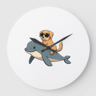 Grande Horloge Ronde Chien Retriever Doré Vintage à Cheval sur une Bale