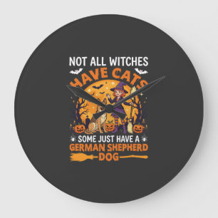 Grande Horloge Ronde Chien sorcière drôle d'Halloween Berger Allemand