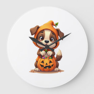 Grande Horloge Ronde Chien Trick or Treat � Chemise de chiot Halloween