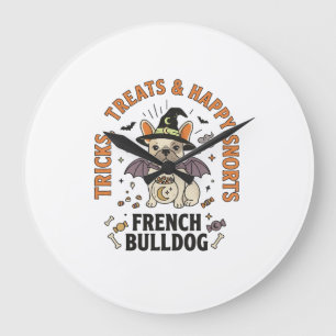 Grande Horloge Ronde Chien Trickster Halloween Bouledogue Français