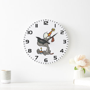 Grande Horloge Ronde Chien triste d'anniversaire Cartoon avec Cupcake
