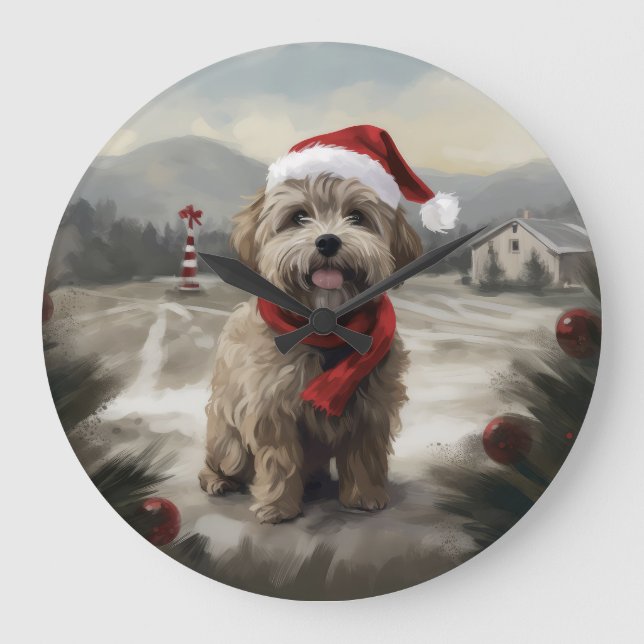 Grande Horloge Ronde Chien Yorkipod en Noël de neige (Recto)