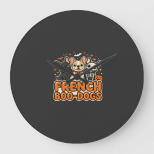 Grande Horloge Ronde Chiens Boo français Halloween French Bulldog Desig