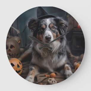 Grande Horloge Ronde Chiens de berger australiens Citrouilles Halloween