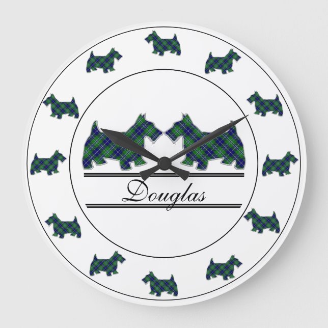 Grande Horloge Ronde Chiens écossais du clan écossais Douglas Tartan (Recto)