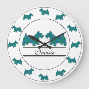 Grande Horloge Ronde Chiens écossais du clan irvine Irwin Tartan