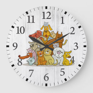 Grande Horloge Ronde Chiens et chats mignons