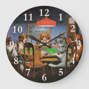 Grande Horloge Ronde Chiens jouant au poker par C.M. Coolidge