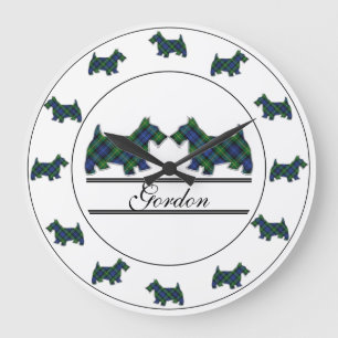 Grande Horloge Ronde Chiens Scottish Clan Gordon Tartan Plaid Scottie