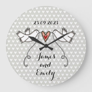 Grande Horloge Ronde Chiffre Acrylique Mariage pour colombes blanches p