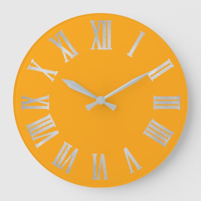 Grande Horloge Ronde Chiffre gris Jaune Argent Métallique Gris Romain (Recto)