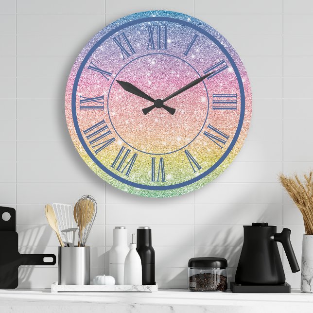 Grande Horloge Ronde Chiffre Romain Pailleté Arc-en-Ciel Féminin (Créateur téléchargé)