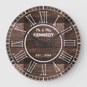 Grande Horloge Ronde Chiffre romain rustique Mariage en bois de grange