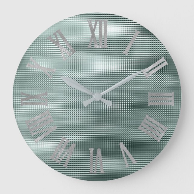 Grande Horloge Ronde Chiffre turquoise gris argenté minimal métal romai (Recto)