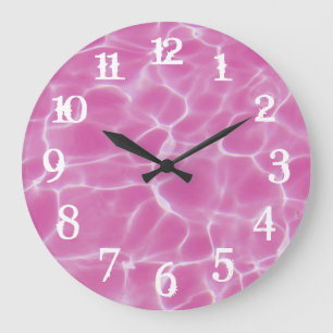 Grande Horloge Ronde Chiffres Blanches Piscine Rose