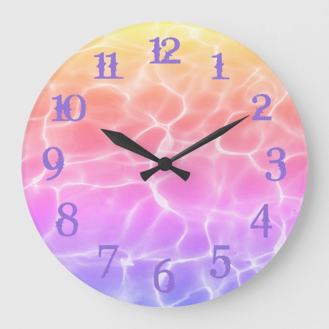 Grande Horloge Ronde Chiffres De Plaie Violet Piscine Arc-En-Ciel (Recto)