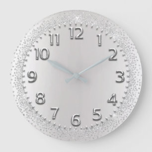 Grande Horloge Ronde Chiffres gris argent Parties scintillant chiffres 