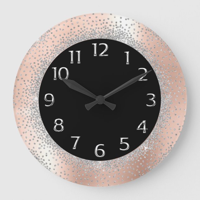 Grande Horloge Ronde Chiffres gris argent Rose noir chiffres arabes (Recto)