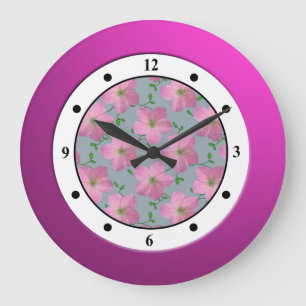 Grande Horloge Ronde Chiffres modernes floraux de jardin rose