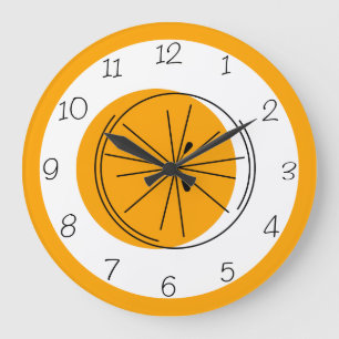 Grande Horloge Ronde Chiffres Orange Citrus 24 heures sur 24