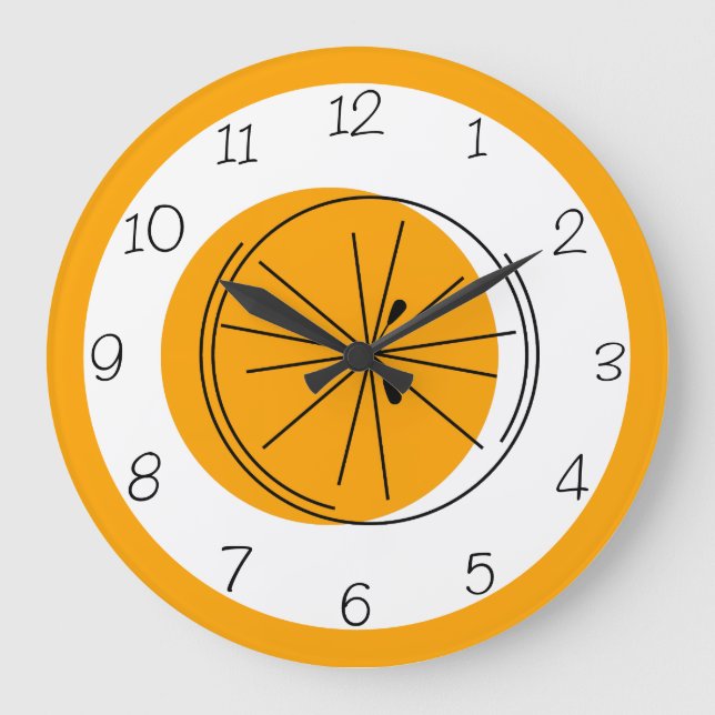 Grande Horloge Ronde Chiffres Orange Citrus 24 heures sur 24 (Recto)