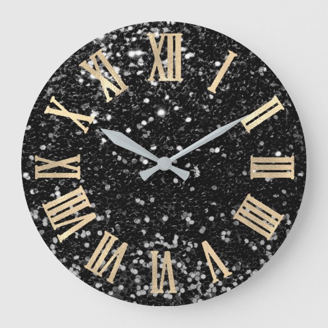 Grande Horloge Ronde Chiffres romains d'or Parties scintillant gris noi (Recto)