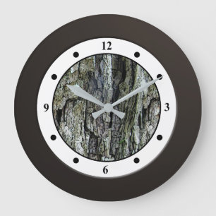 Grande Horloge Ronde Chiffres romains en bois d'écorce d'arbre