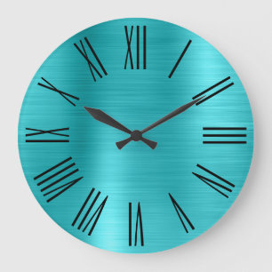 Grande Horloge Ronde Chiffres romains noirs Turquoise Bleu