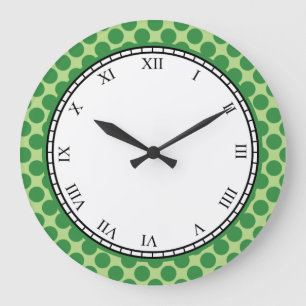 Grande Horloge Ronde Chiffres romains Polka Dot colorés verts sur n'im