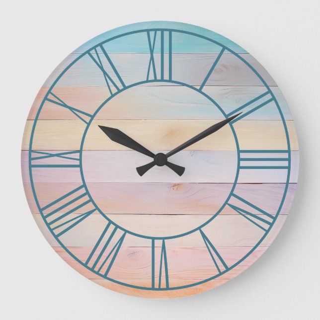 Grande Horloge Ronde Chiffres romains Turquoises Pastel Rainbow (Recto)