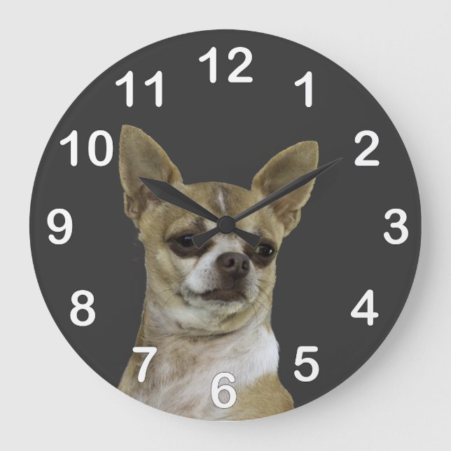 Grande Horloge Ronde Chihuahua avec une attitude (Recto)