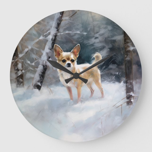 Grande Horloge Ronde Chihuahua Laisser neiger Noël (Recto)