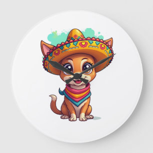 Grande Horloge Ronde Chihuahua Mexique Cinco de Mayo Chien Drôle (
