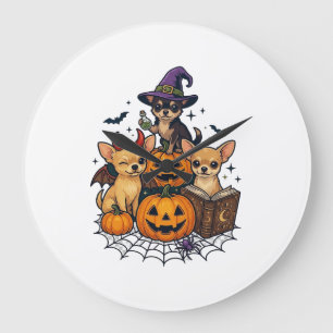 Grande Horloge Ronde Chihuattas de Halloween Citrouilles Chapeau de Sor