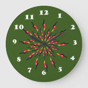 Grande Horloge Ronde Chili Peppers Mandala Art