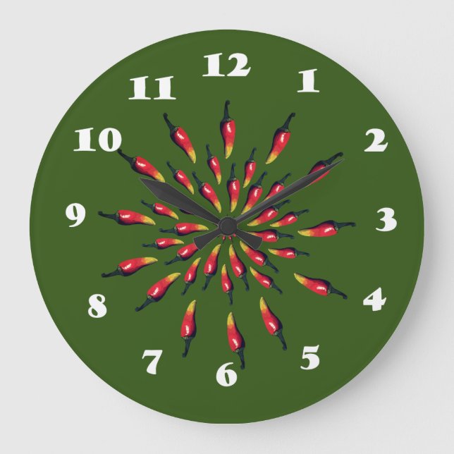 Grande Horloge Ronde Chili Peppers Mandala Art (Recto)