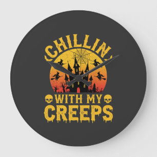 Grande Horloge Ronde Chillin Halloween Avec Mes Creeps Château Hanté De
