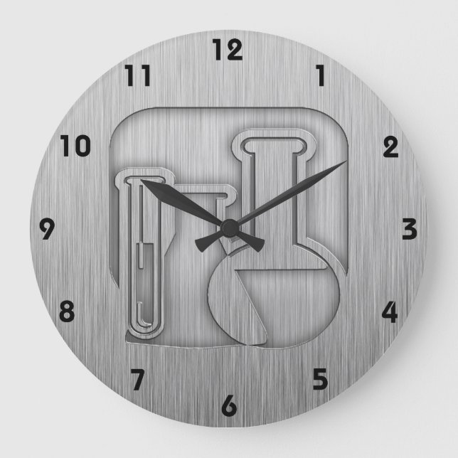 Grande Horloge Ronde Chimie à aspect métallique brossé (Recto)