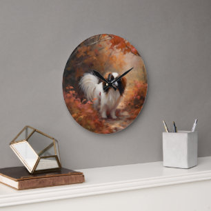 Grande Horloge Ronde Chin japonais à l'automne Feuilles automne Inspira