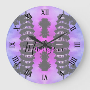 Grande Horloge Ronde Chine Ancienne Canton la pagode fleurie