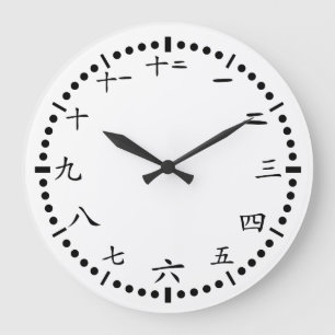 Grande Horloge Ronde Chinois Japonais chiffres arrière - plan blanc