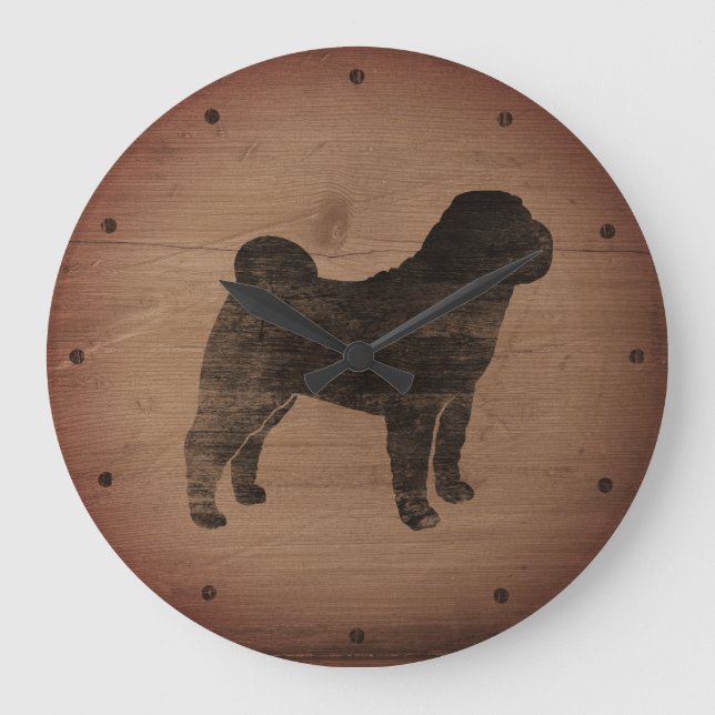 Grande Horloge Ronde Chinois Shar Pei Silhouette Rustique (Recto)