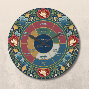 Grande Horloge Ronde Chinoiserie TCM Cycle Organique Cinq Éléments