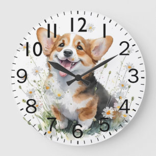 Grande Horloge Ronde Chiot Corgi Adorable Chien
