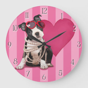 Grande Horloge Ronde Chiot de Boston Terrier
