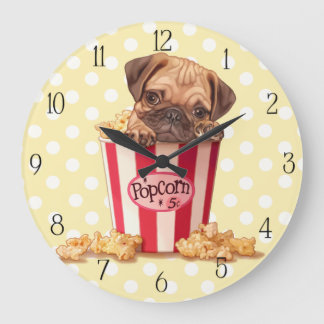 Grande Horloge Ronde Chiot de carlin de maïs éclaté