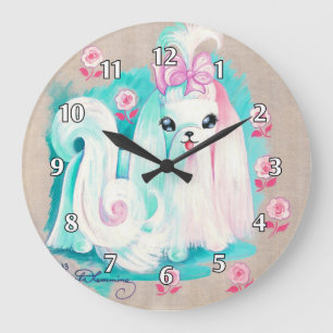 Grande Horloge Ronde Chiot Mignon Chien Maltais