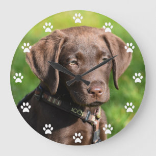 Grande Horloge Ronde Chocolat Lab Chien Chien Chien Chien Chien